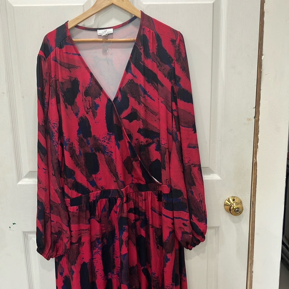 Shavonne Dorsey surplice Red and Black Abstract Dress